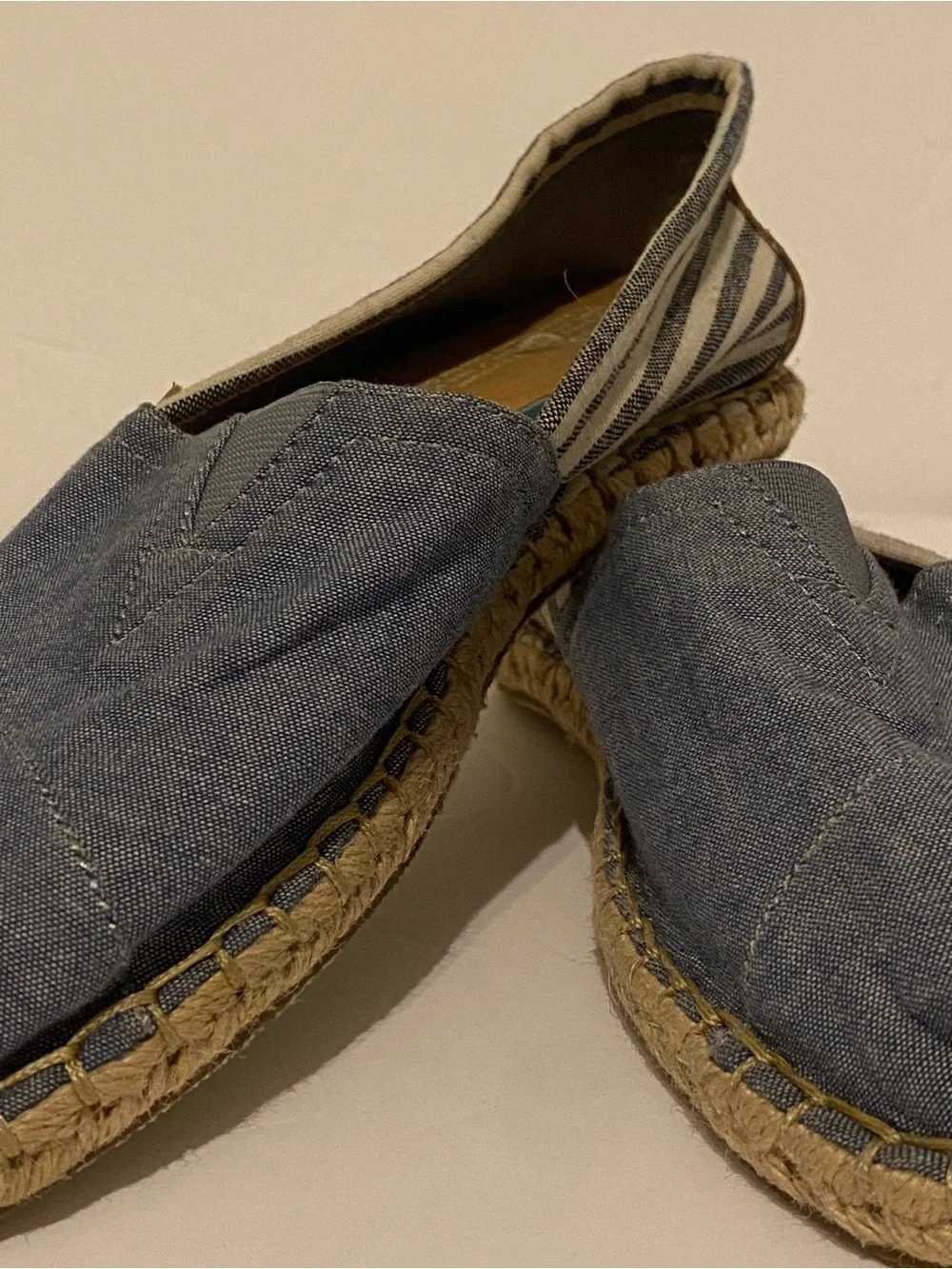 TOMS Blue and White Striped Canvas Slip-On Espadrilles